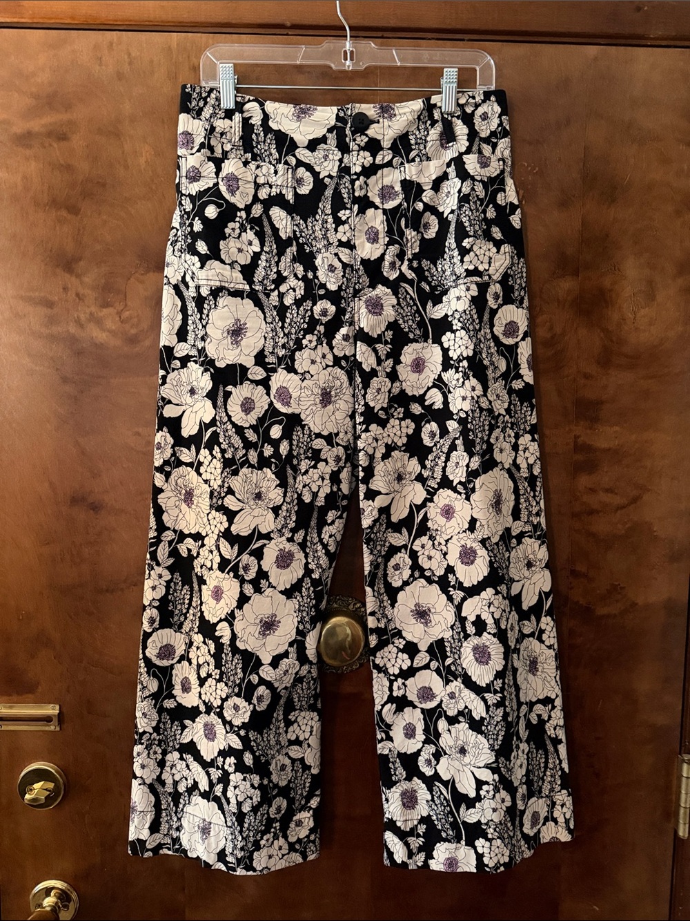 Maeve Floral Collette -Leg Pants with Cream and Purple Flowers